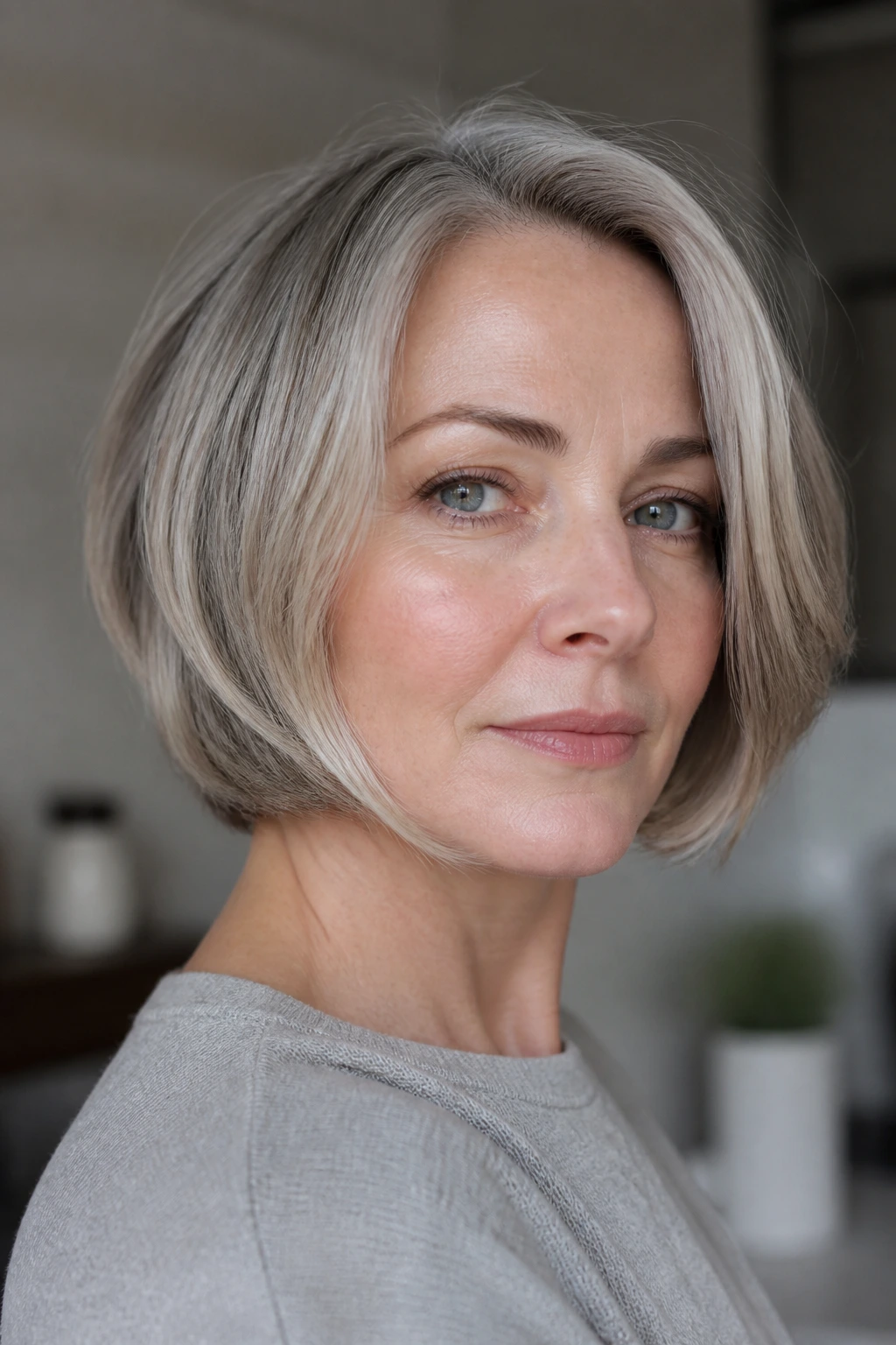 Portrait of gray-haired person showing varied tones and subtle lowlights