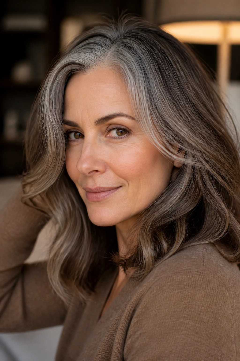 Portrait of a real person with soft waves showing gray-to-brown transition