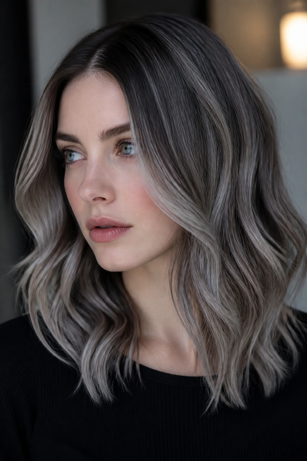 Close-up portrait illustrating grey-dark transition highlights on fair skin