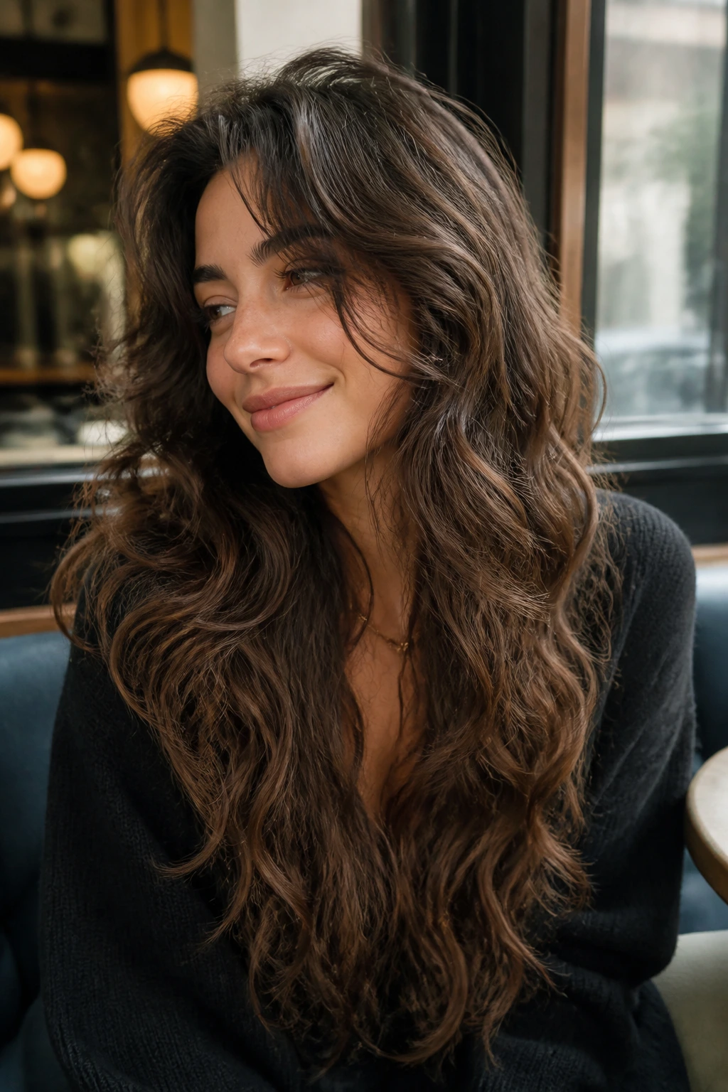 Portrait of a woman with grow-out friendly layered hairstyle