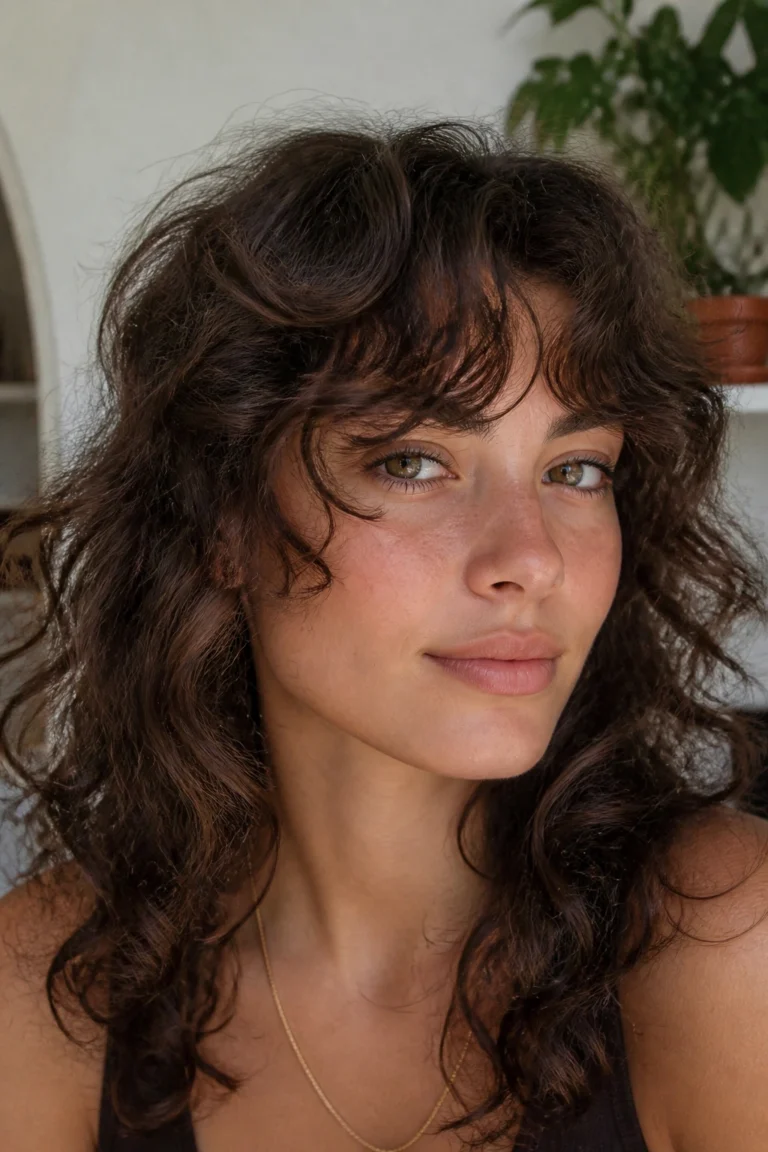 25 Side-Swept Bangs for Curly Hair with Face-Framing Layers