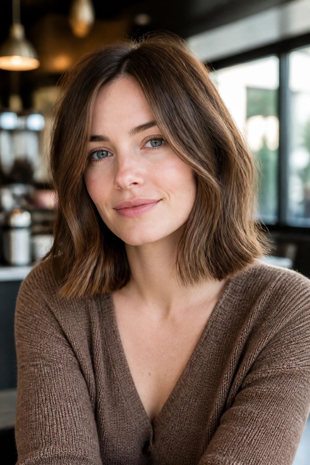 Grown-out bob with a bend on a real woman
