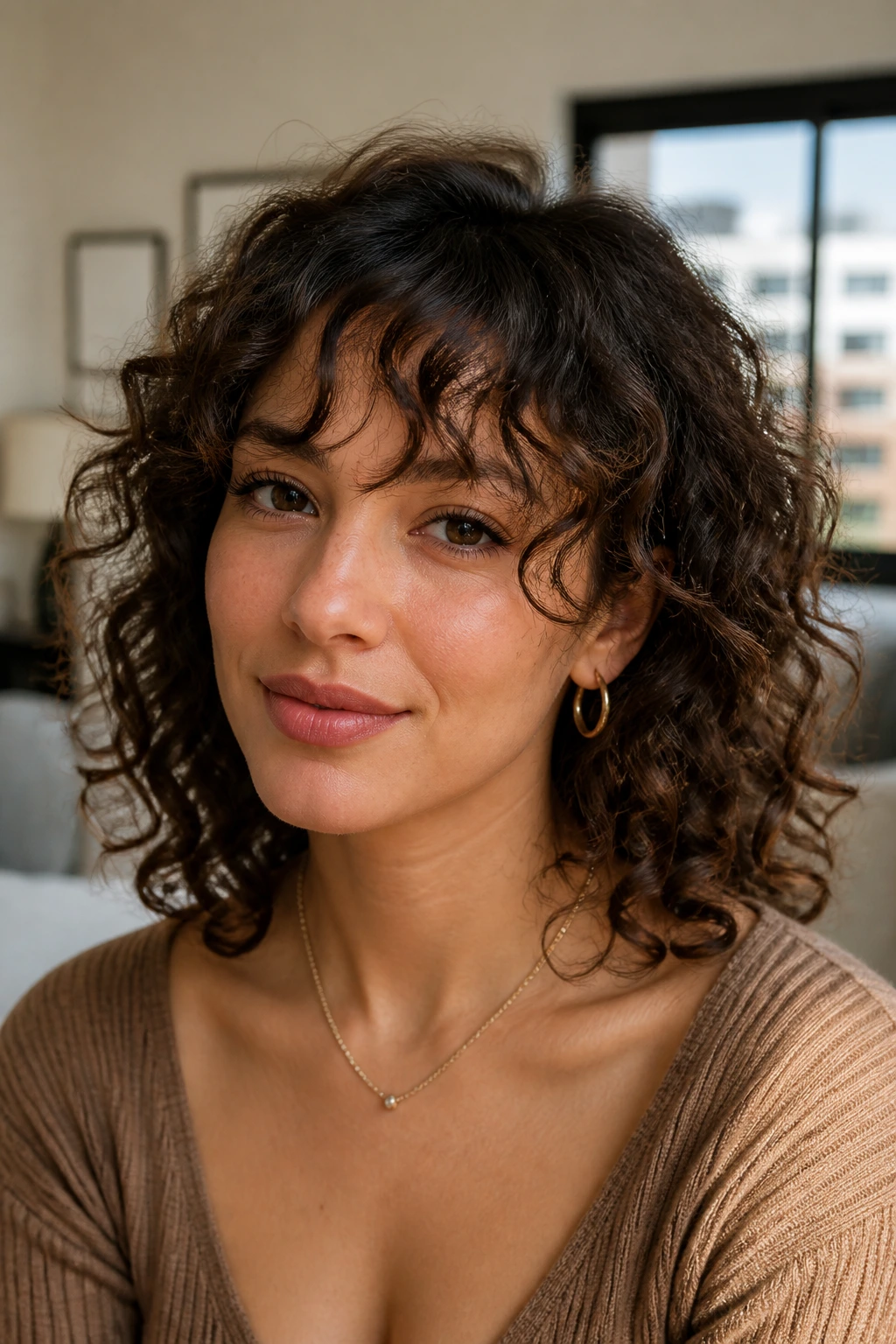Close-up of a person with grown-out fringe styled intentionally in daylight