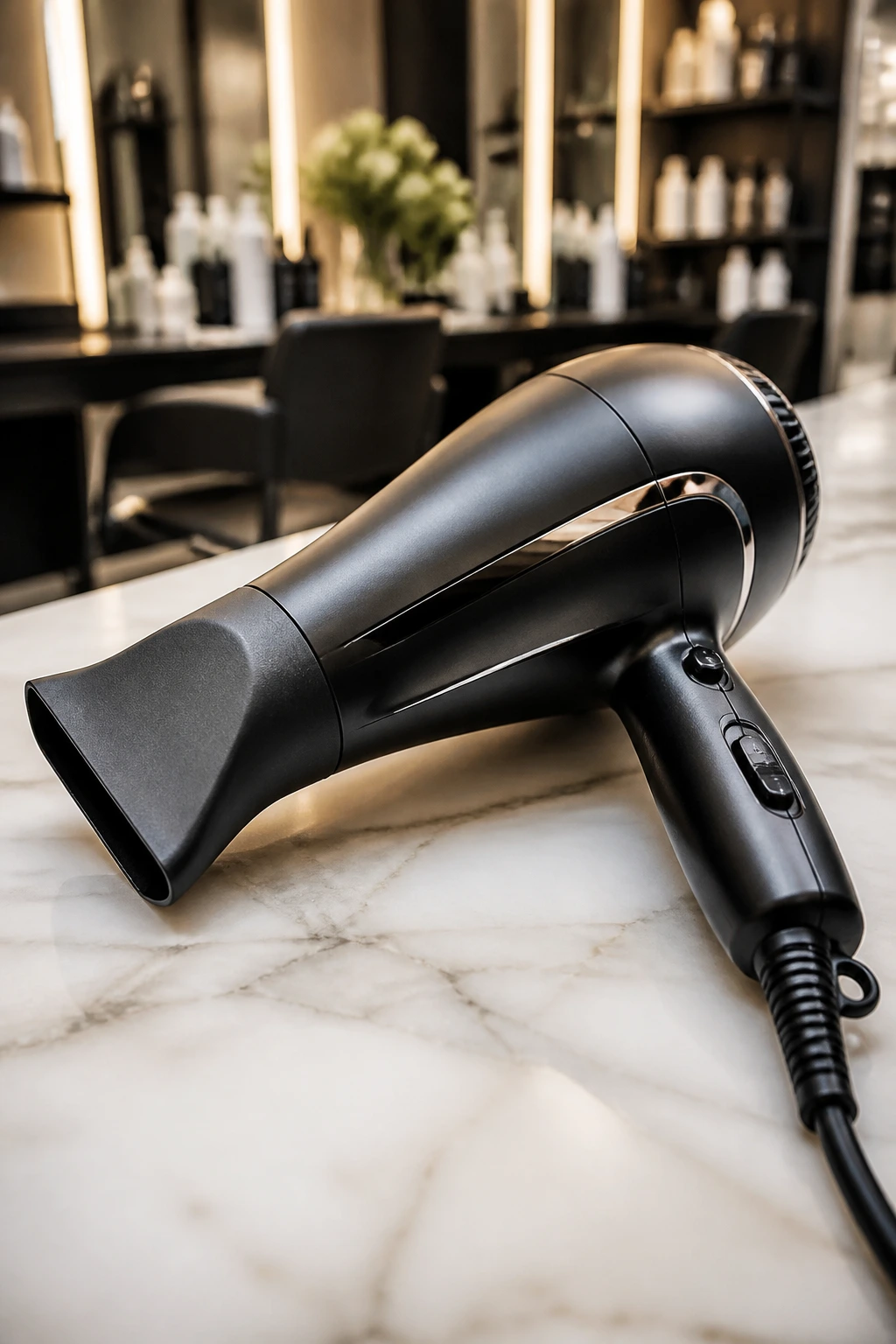 Professional hair dryer with concentrator nozzle as hero