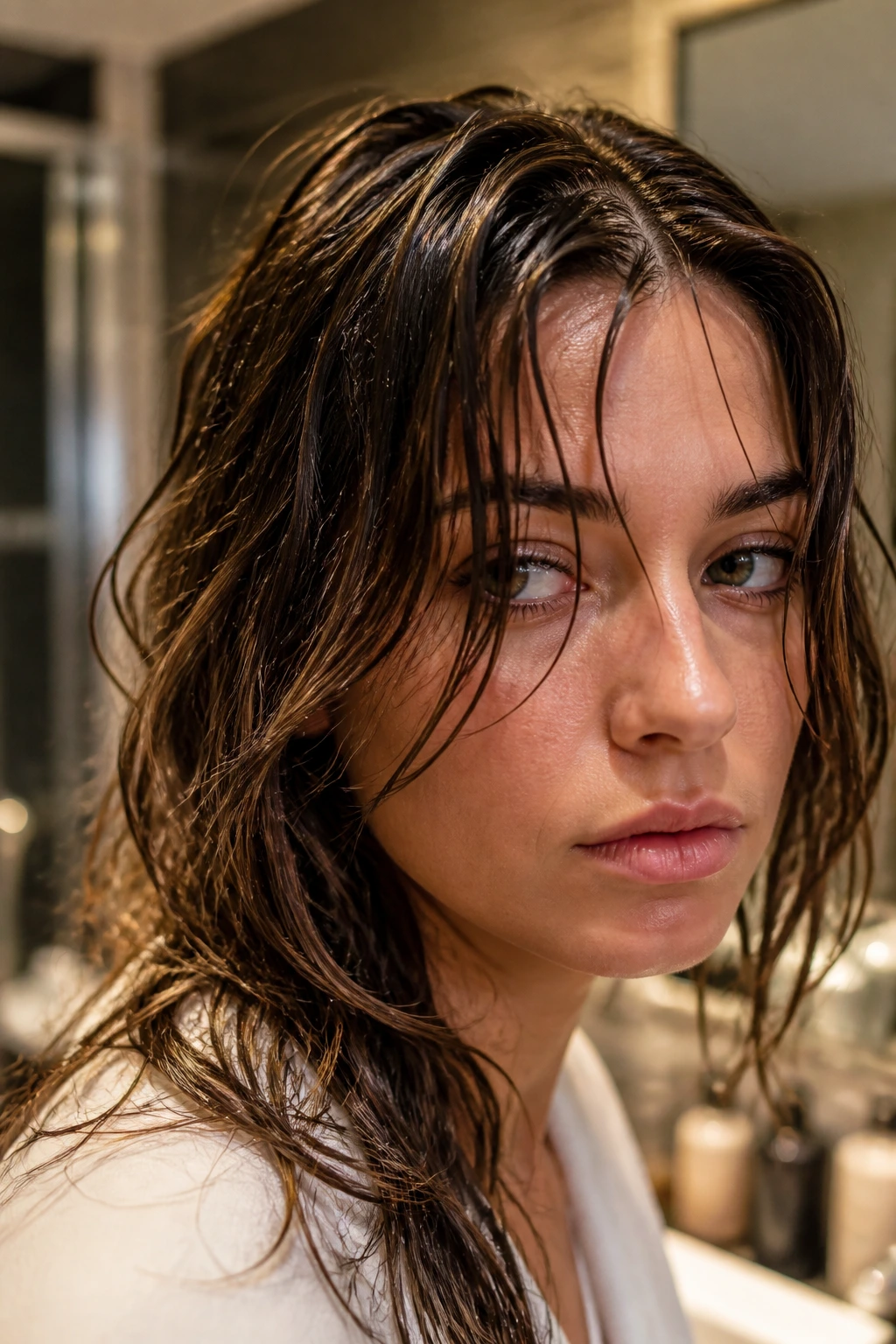 Close-up of hair with stringy roots and sticky ends showing styling mistakes