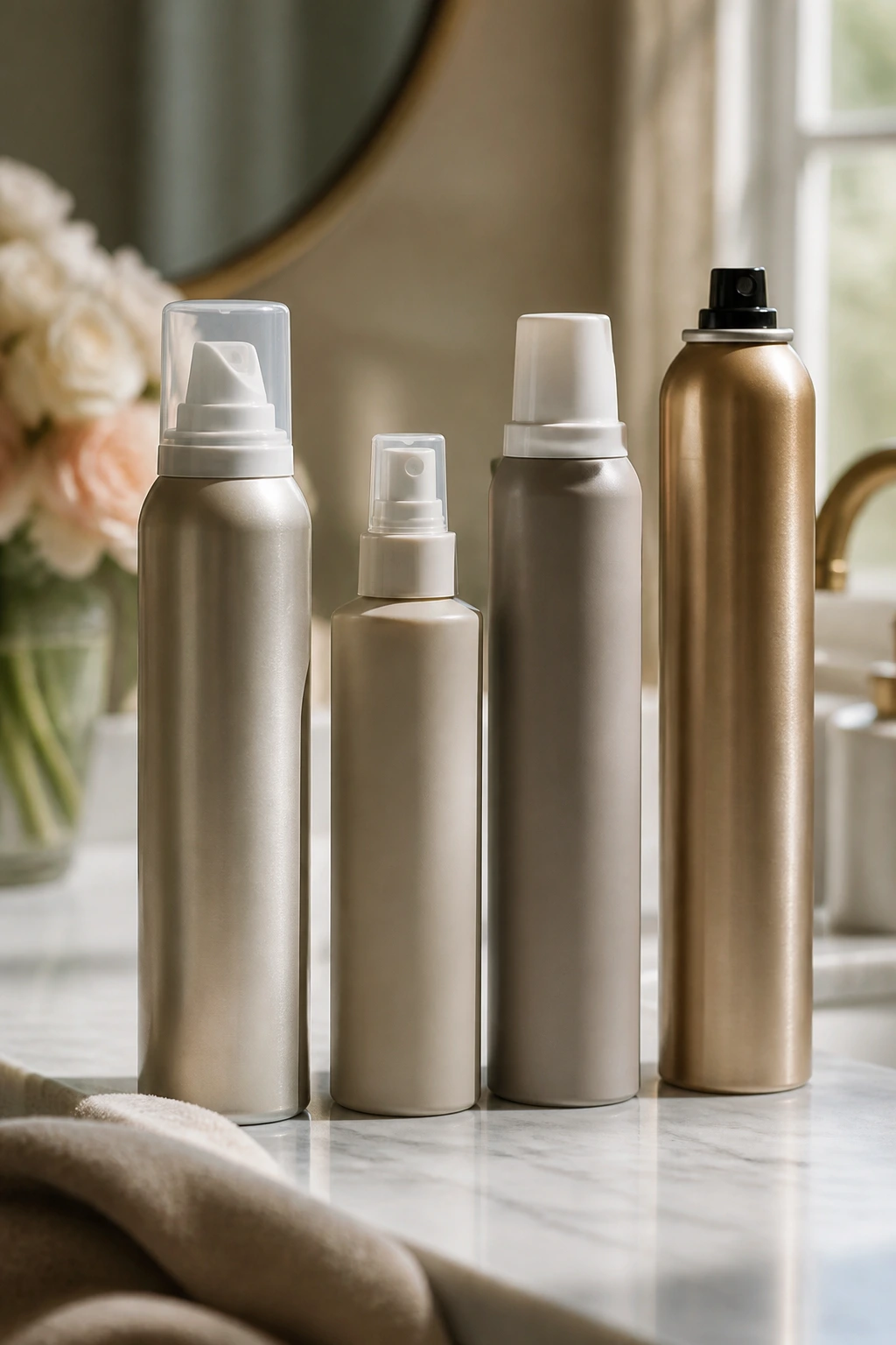 Lineup of wedding hair products for hold and texture