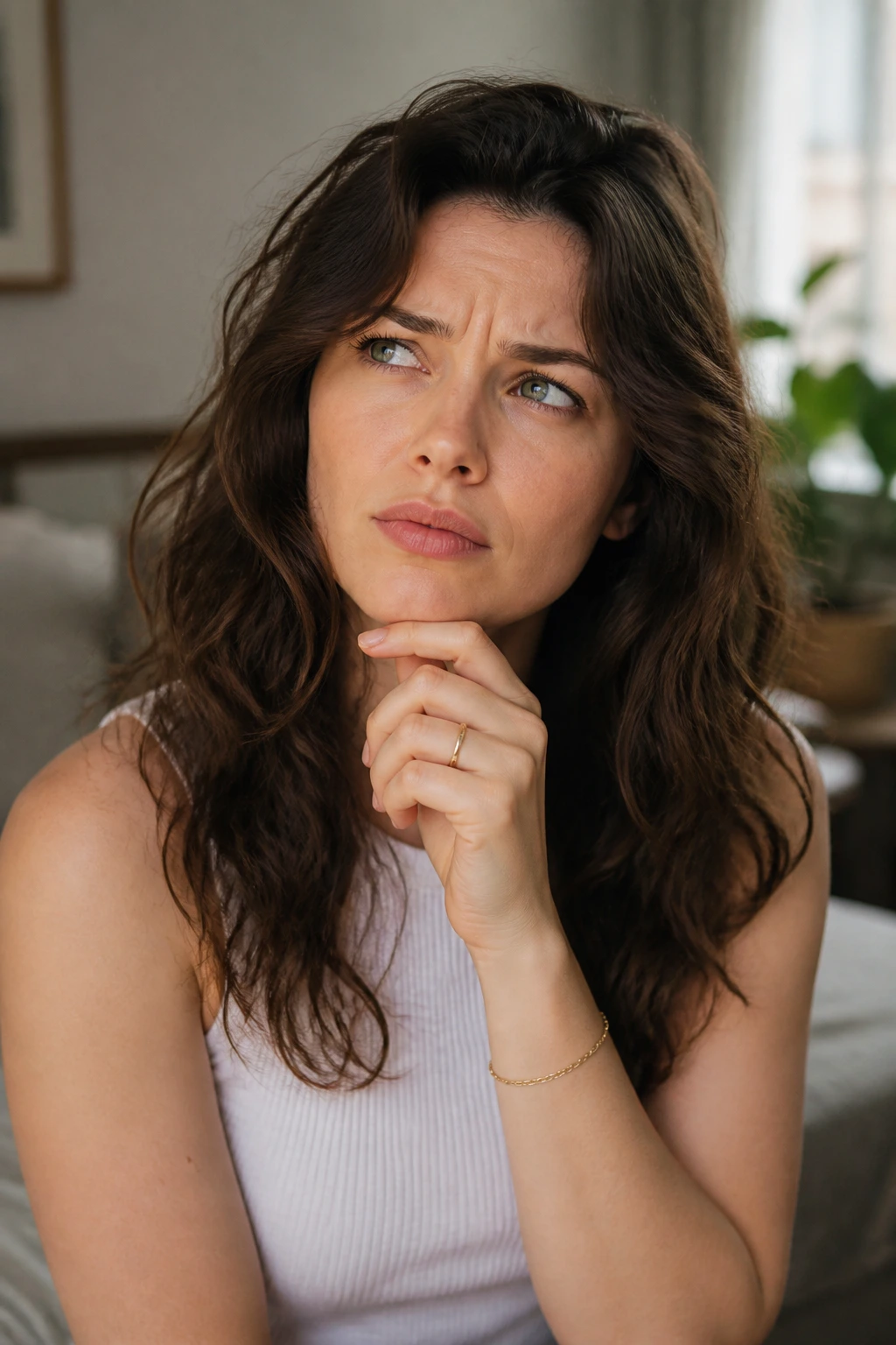 Thoughtful portrait suggesting common hair questions about thick wavy hair