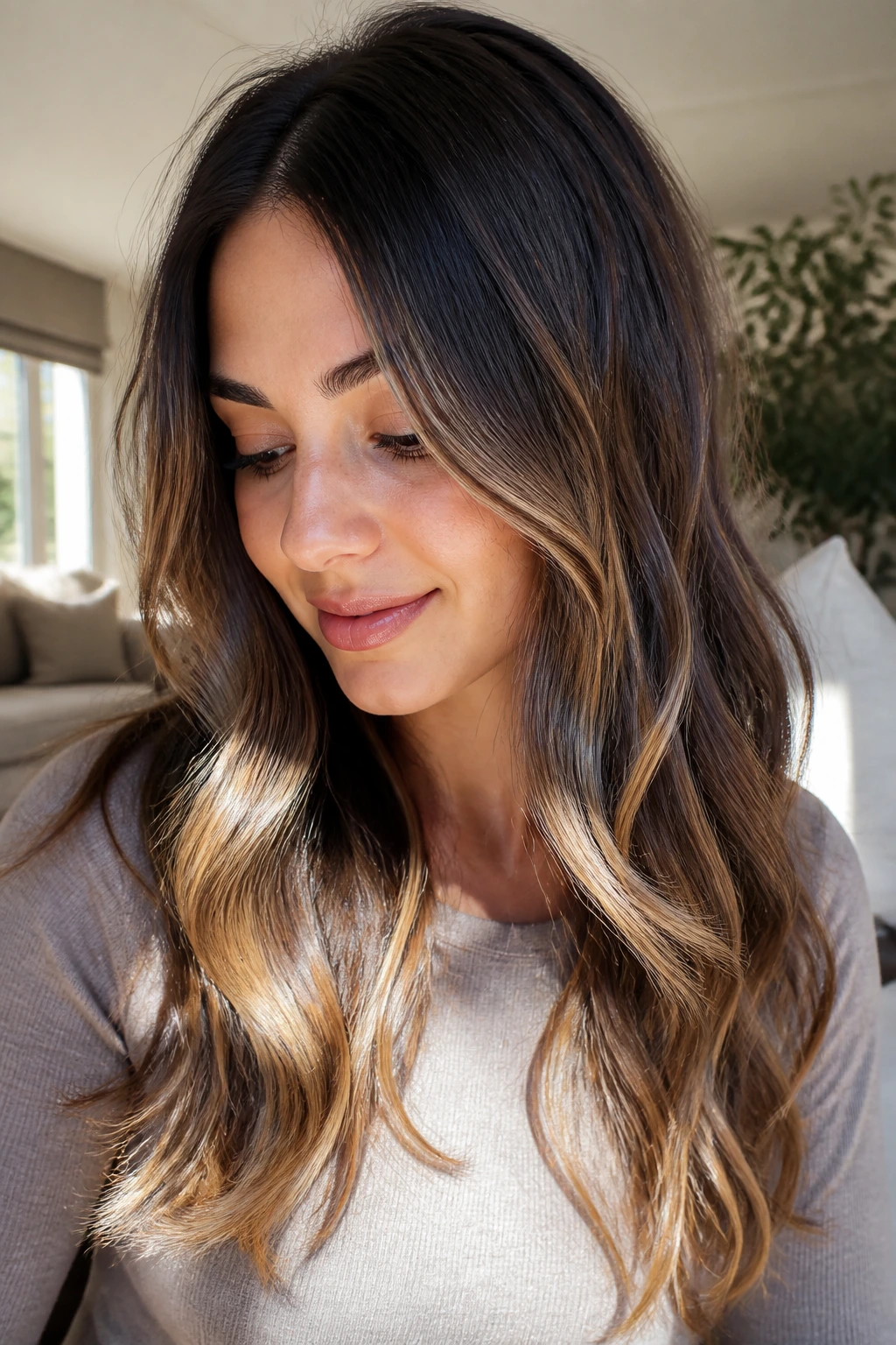 Close-up of glossy hair on a real person