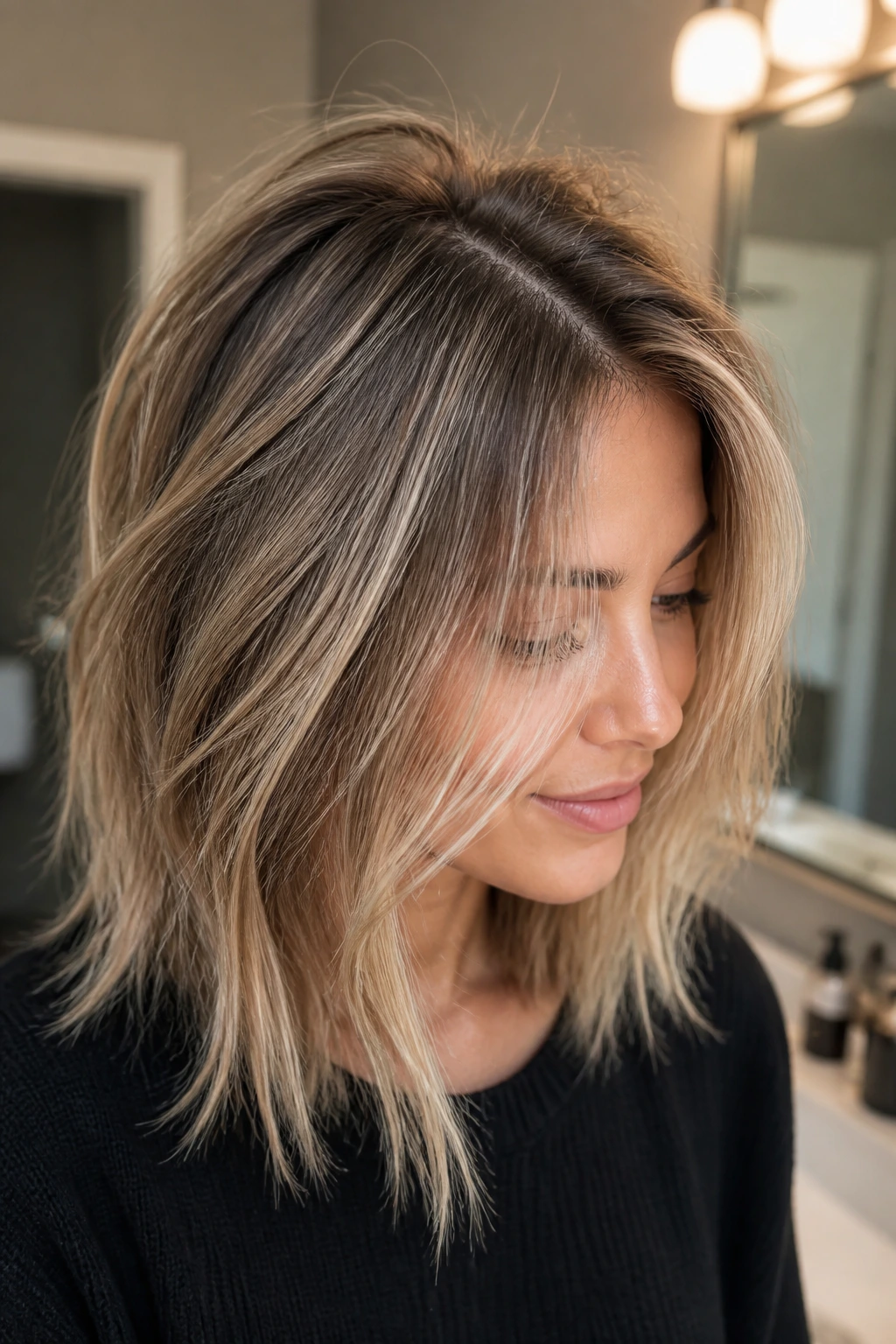 Close-up of textured hair on a real person, showing lift and texture.