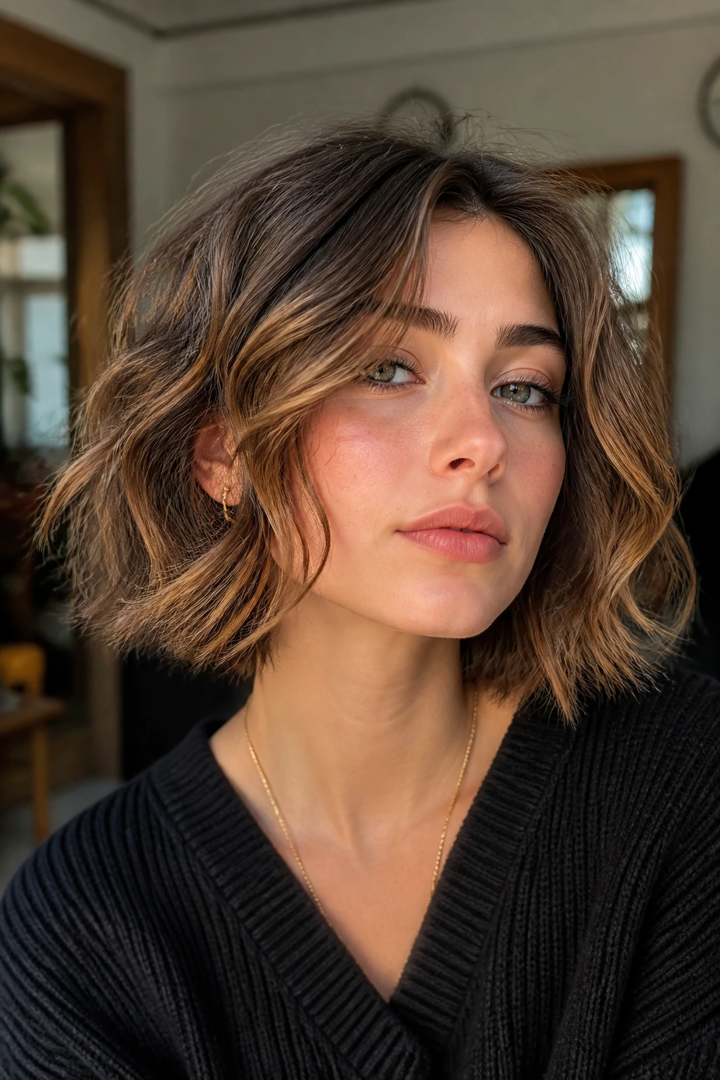 Close-up of hair texture with waves and separation on a real person