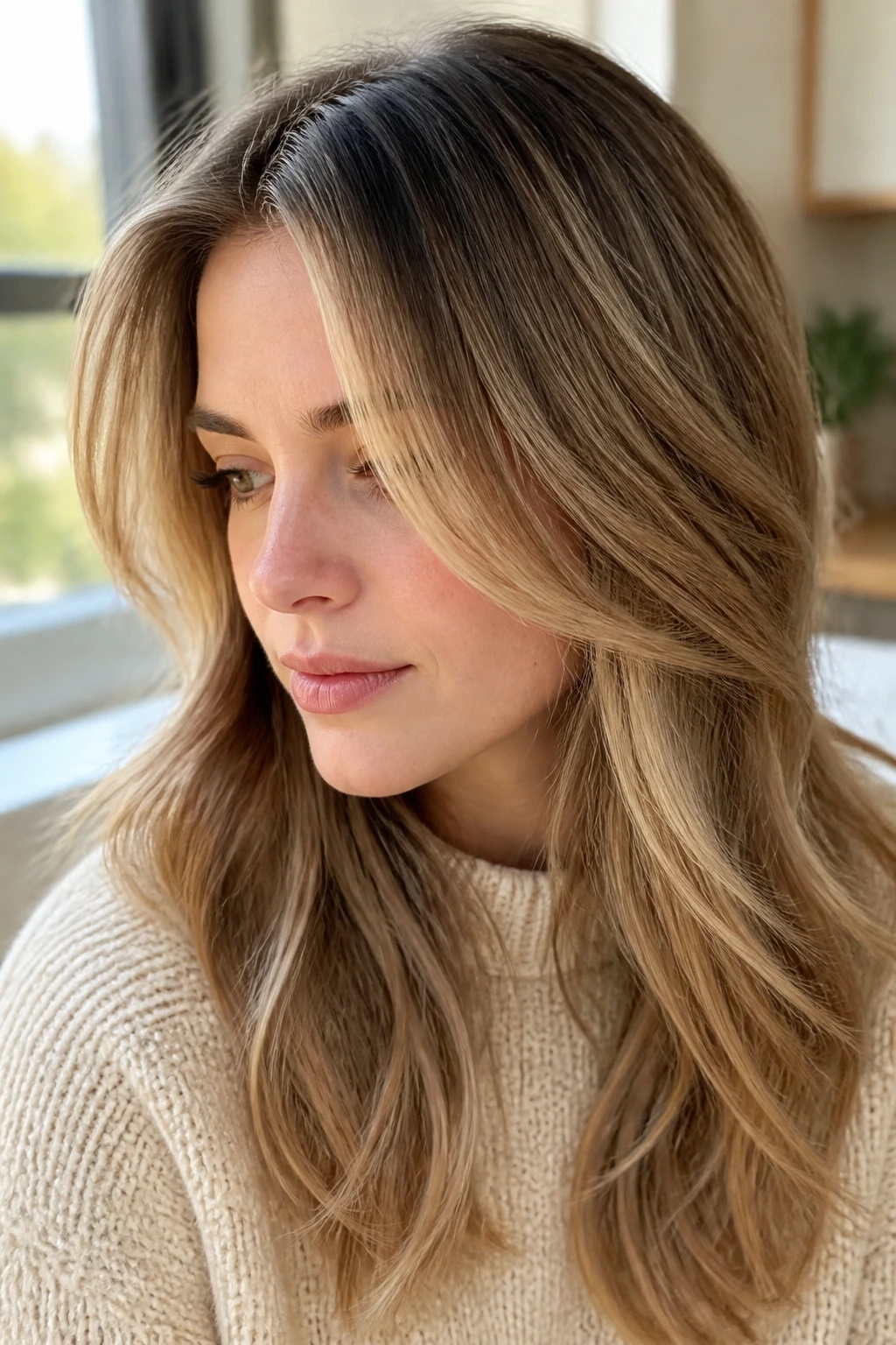 Close-up of hair with subtle color variation and soft layers