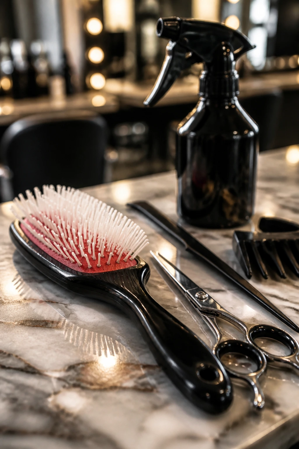 Close-up of essential hair tools for cuts and styling