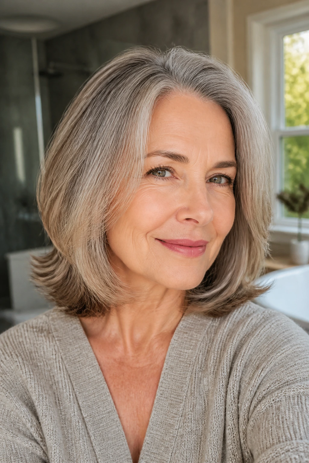 Close-up of hair ends with subtle bend on medium cut