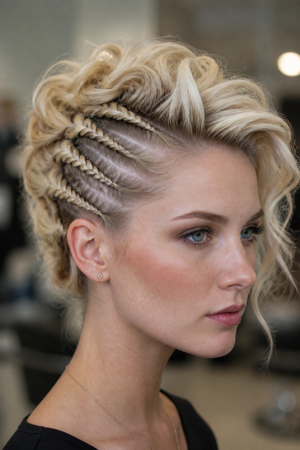 Portrait showing blonde hair styled for different textures and lengths