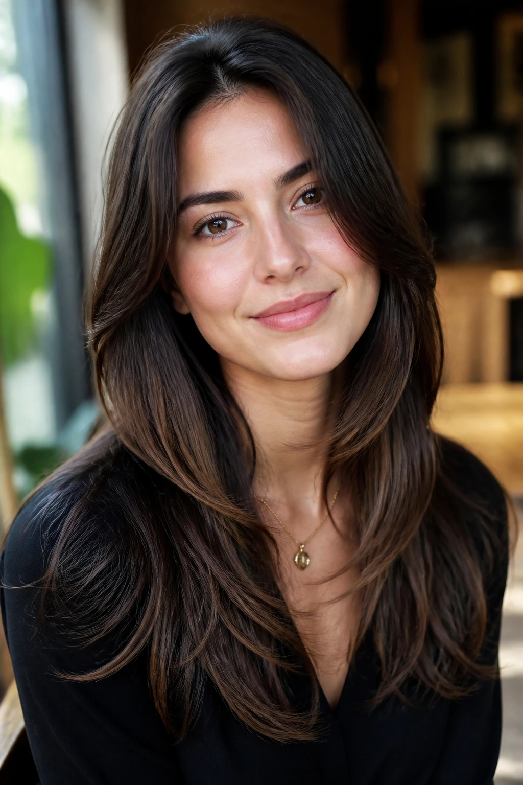 Close-up of long layered hair showing texture variation and movement on a real person