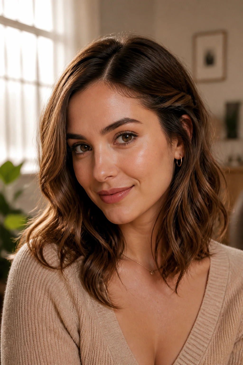 Real person showing adaptable hairstyle with subtle part and tucked side