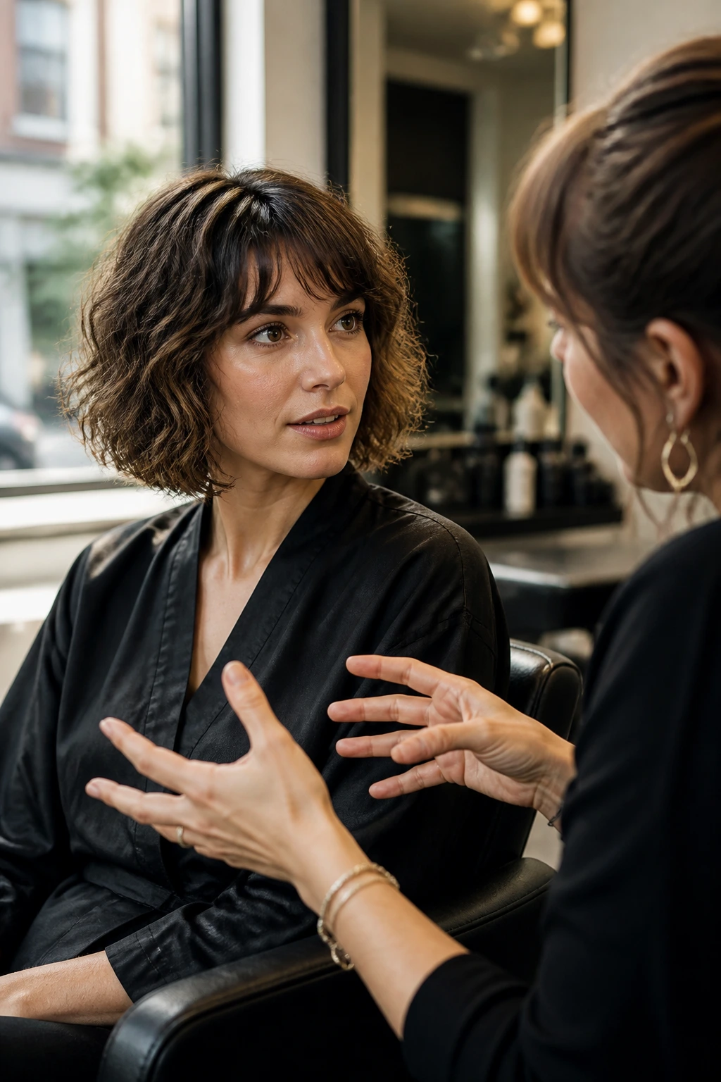 Client consulting with stylist in a salon