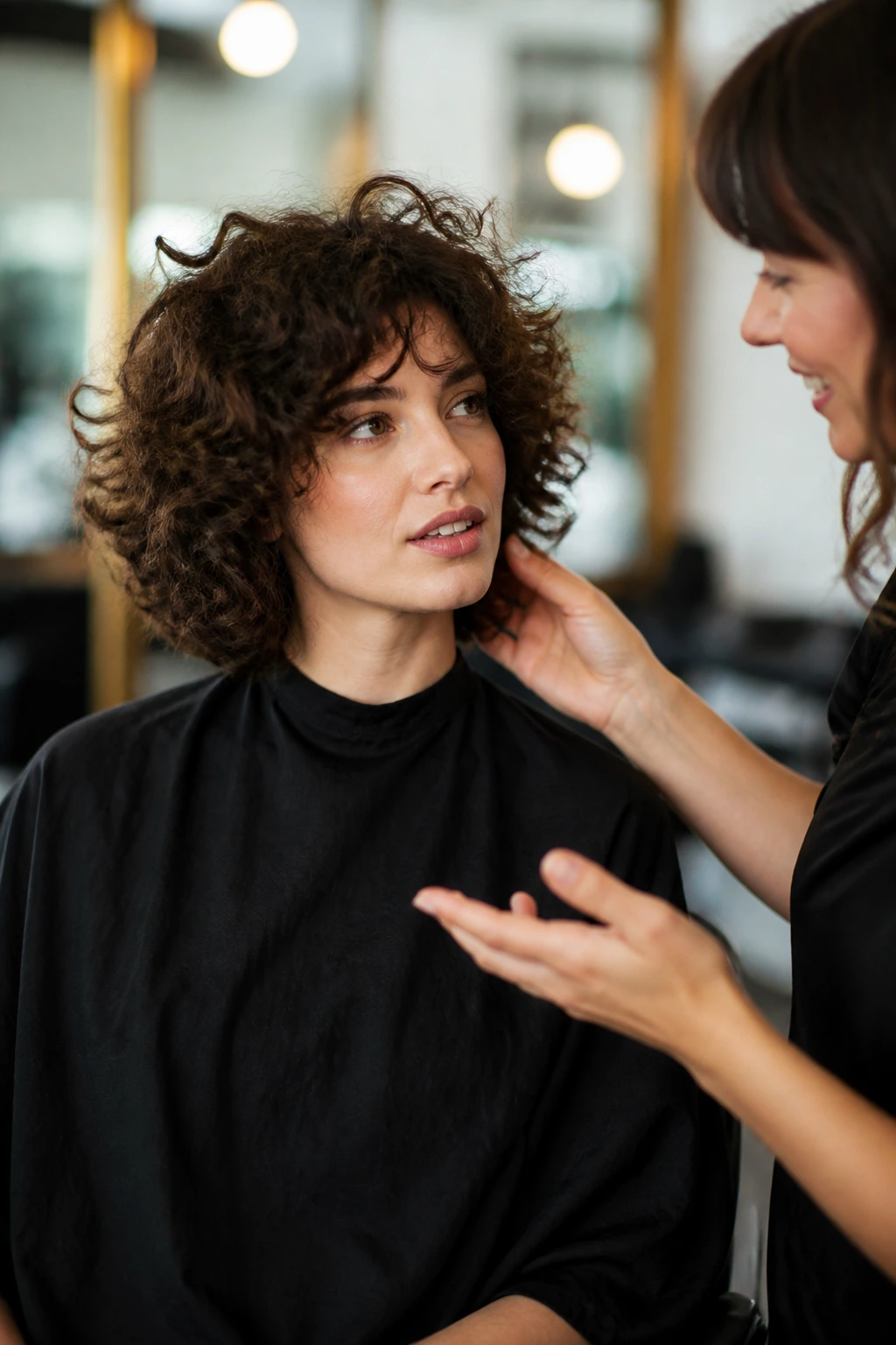 Client consulting stylist before haircut in a salon