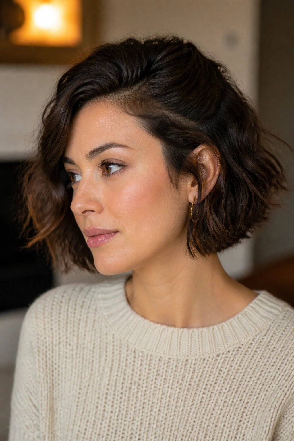 Portrait showing two variations of a short wavy hairstyle