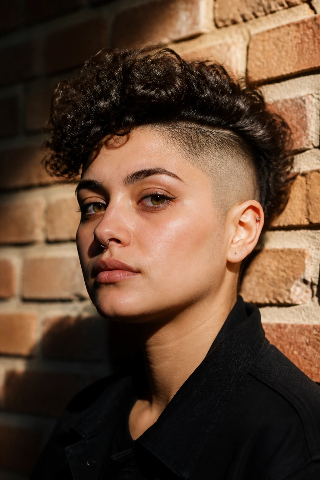 Close-up of a real person showing a half-shaved undercut with a wide halo of top hair