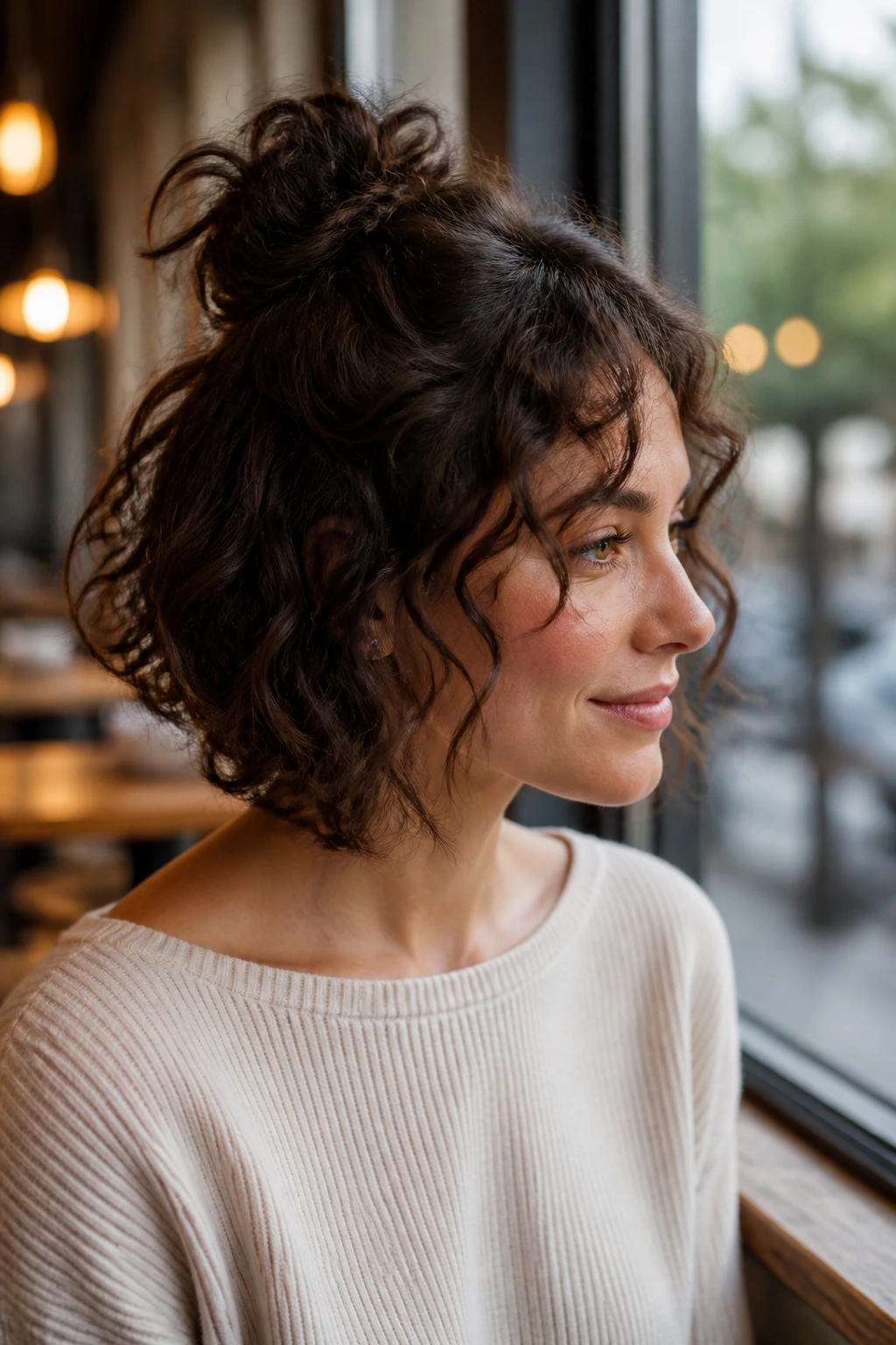 Portrait of a woman with half-up bob and soft nape hair