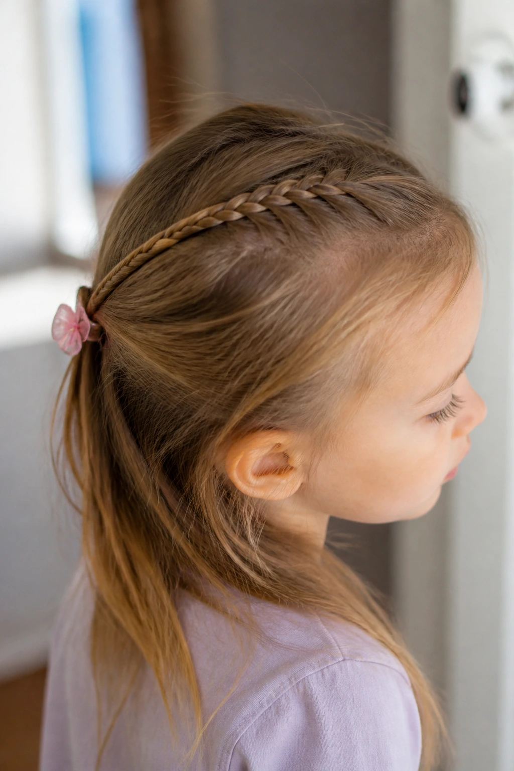 Child with a half-up mini braid at the crown