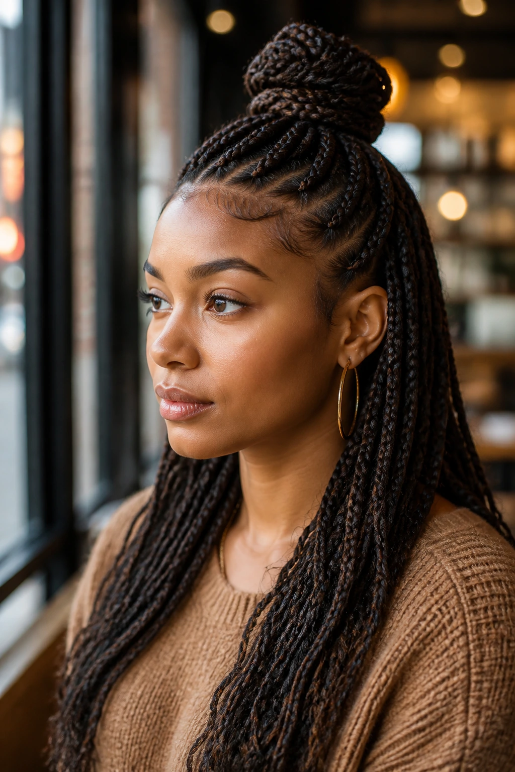 Close-up of a real person with half-up half-down braids