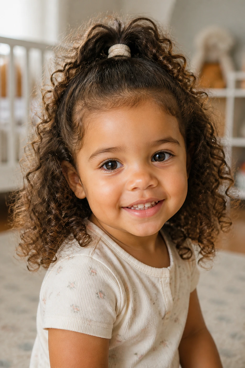 Toddler half-up half-down curls hairstyle close-up