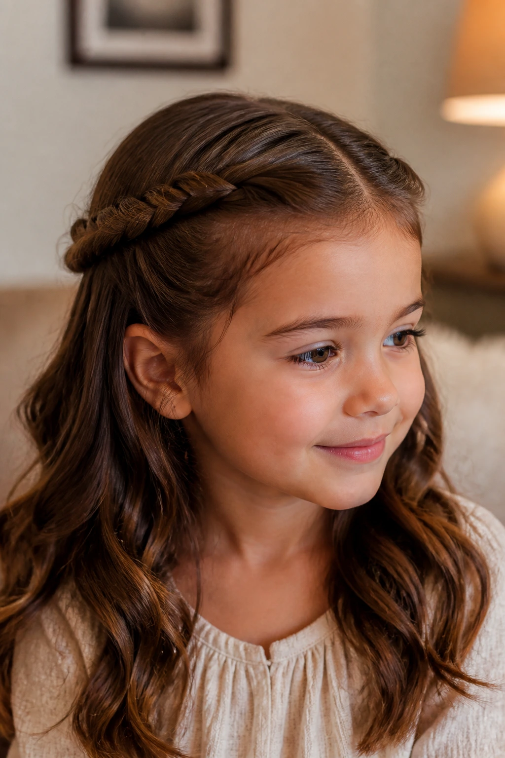 Real child with half-up halo twists and loose wavy hair