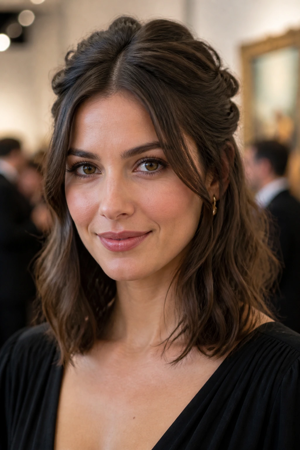 Front portrait of a real woman with a half-up twist crown