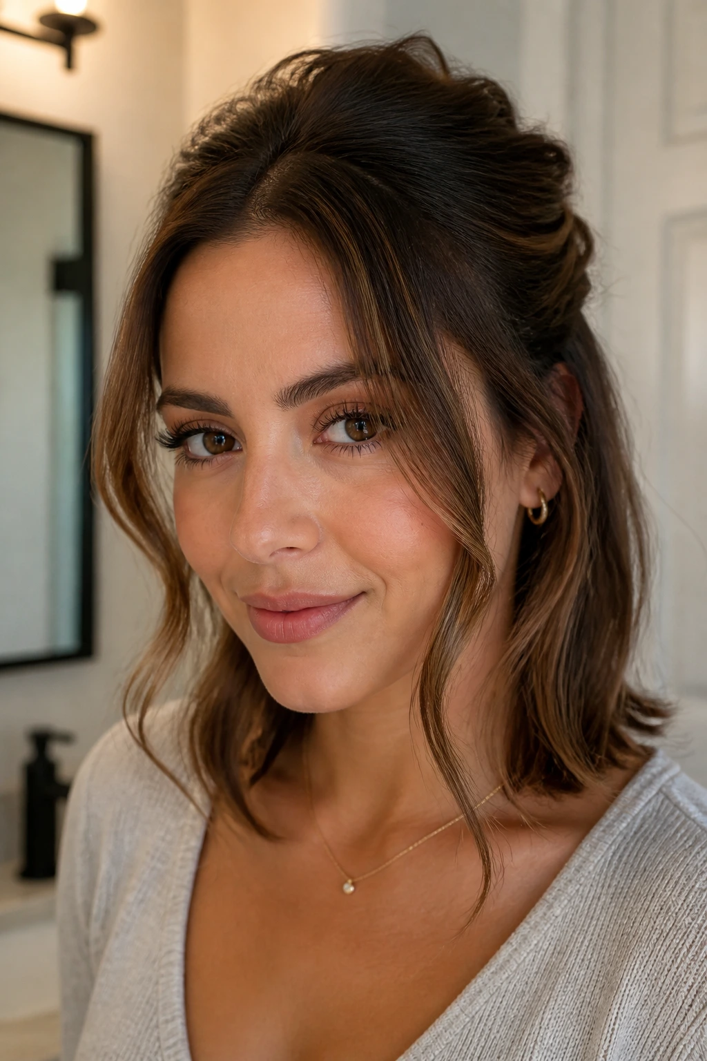 Portrait of person with half-up twist and soft front pieces