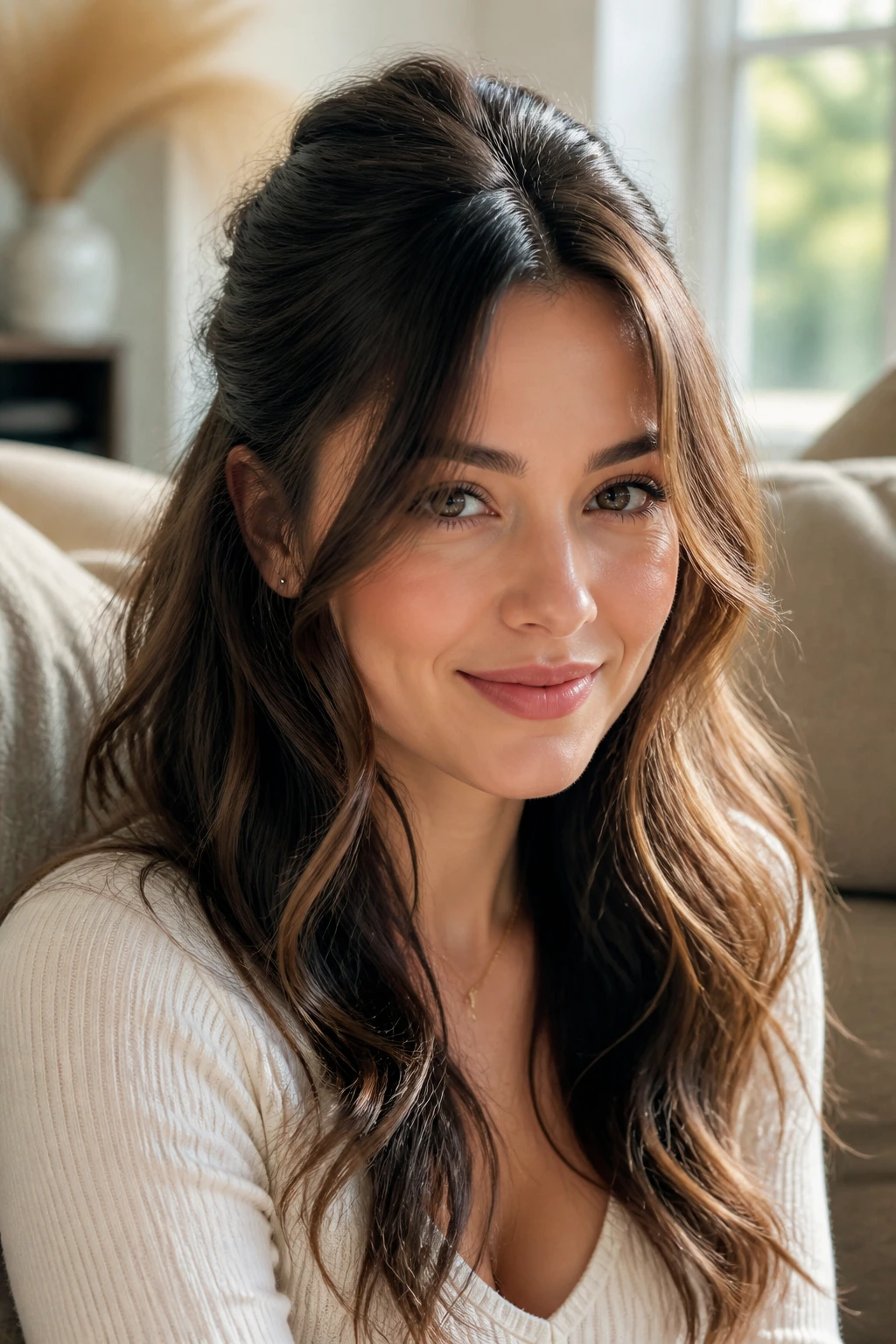 Real woman with half-up waves and loose front pieces