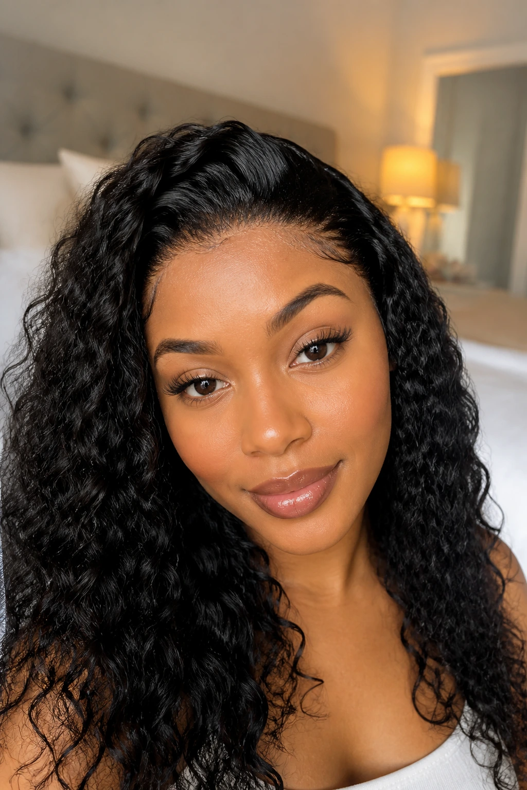 Real person wearing a half wig with natural hairline coverage