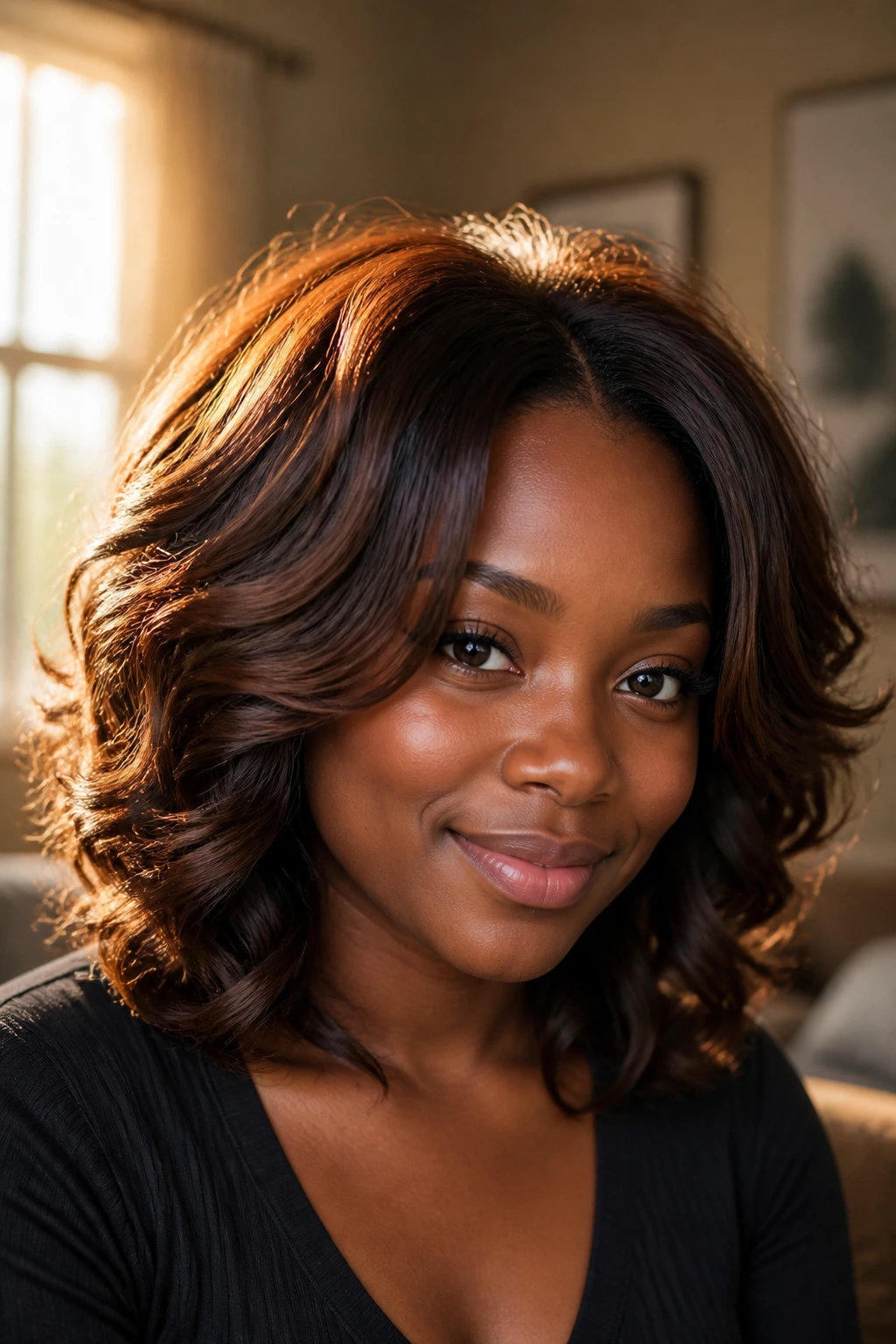 Close-up of hair with halo chestnut glow around the crown on a real person