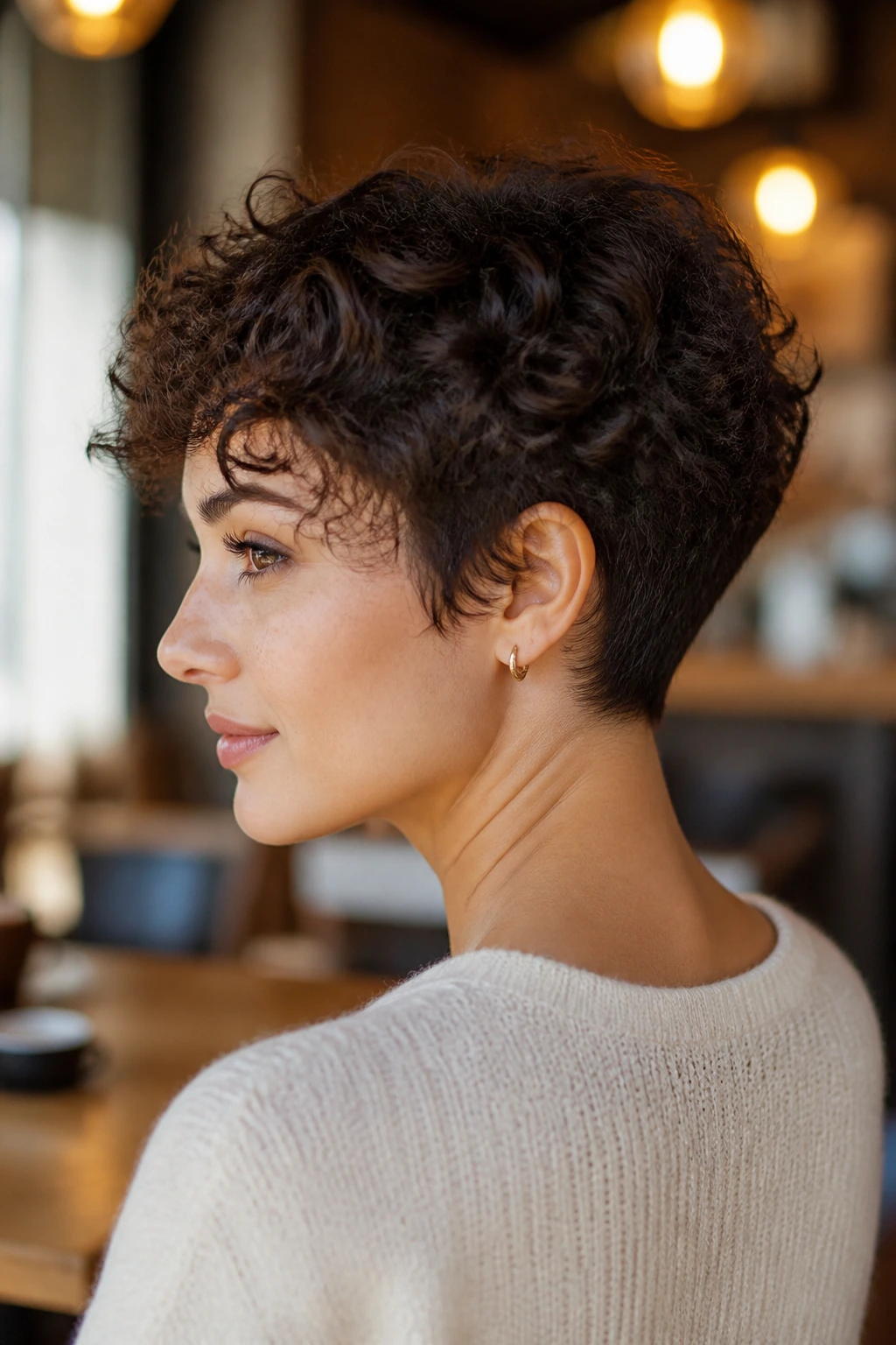 Person with halo crop highlighting open nape at back