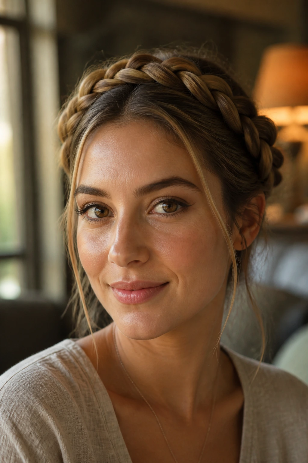 Close-up of soft halo crown with face-framing pieces