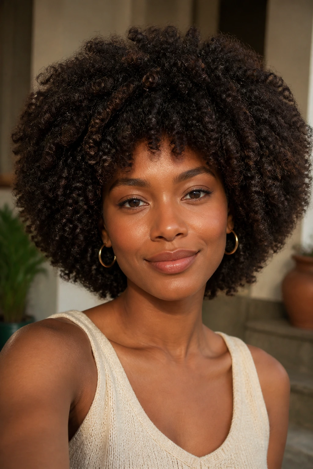 Close-up of real person with halo cut for coils and kinks