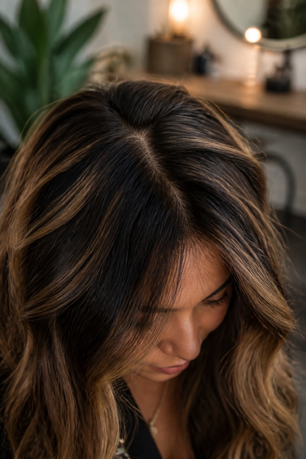 Close-up of crown area showing halo depth from black lowlights