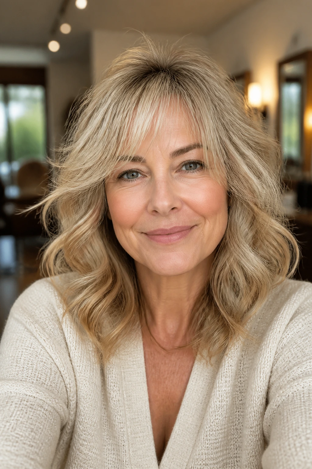 Portrait of a woman with halo layers and light fringe.