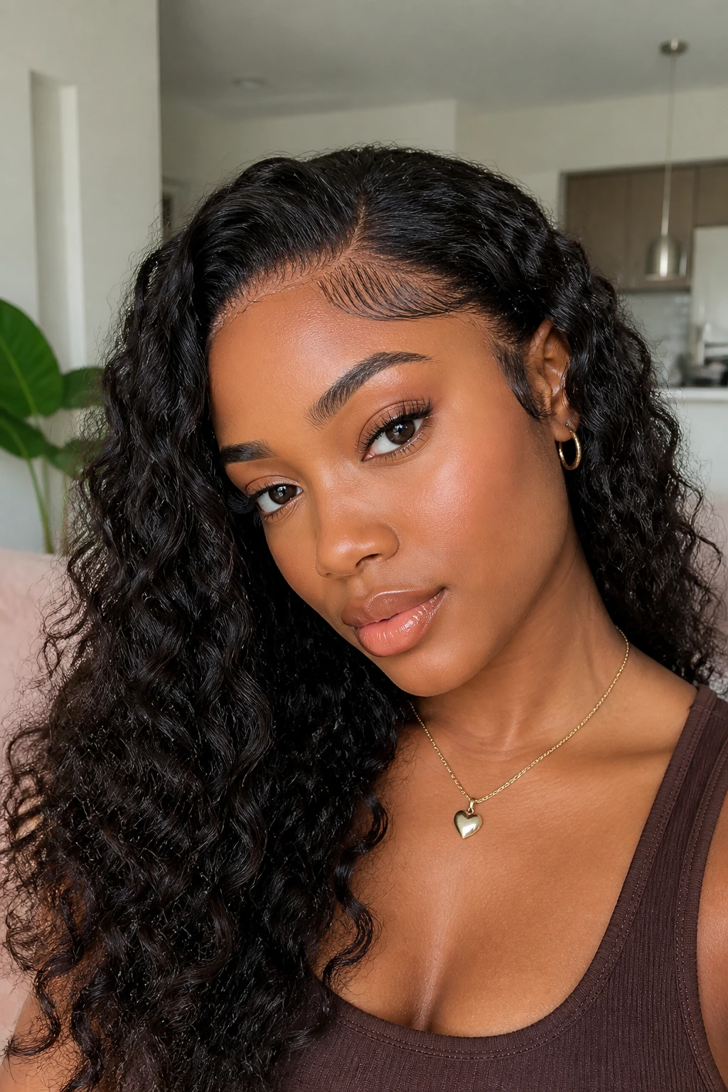Close-up of a real person with an HD lace front curls