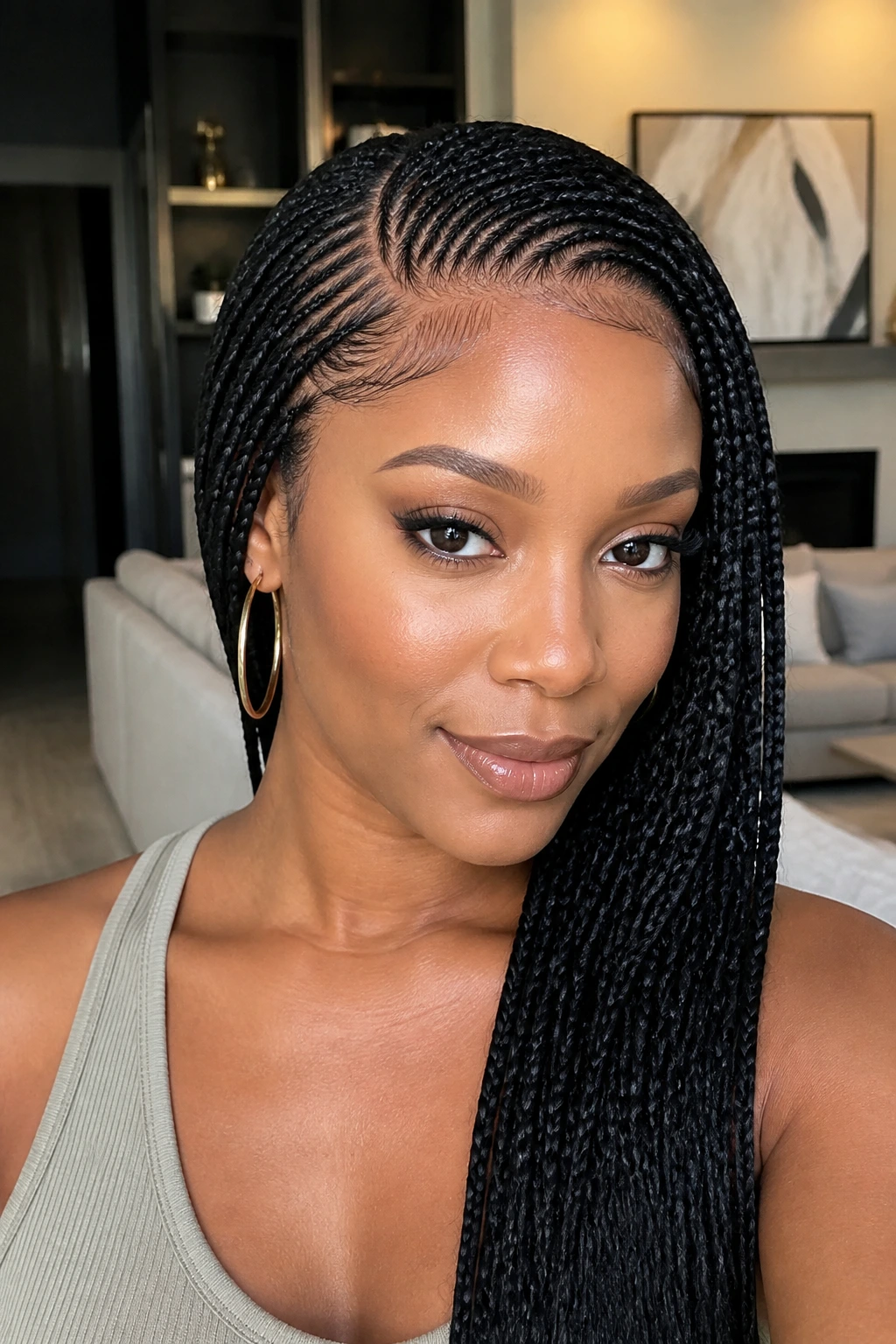 Real woman wearing an HD lace braided wig with seamless hairline