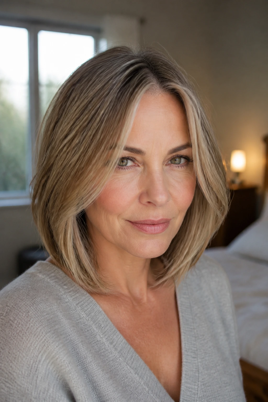 Close-up of a real woman with heart-face lob chin balance