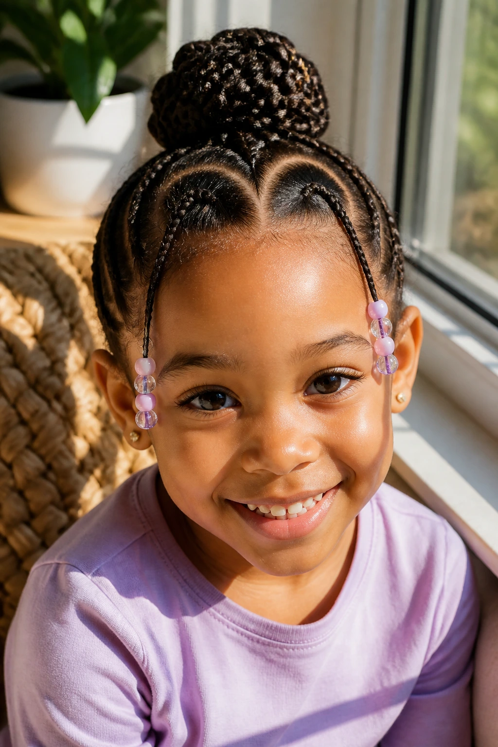 Heart-part bun with beads on real child crown