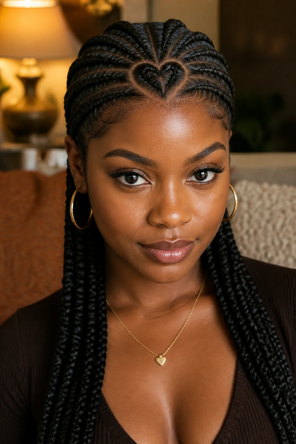 Real woman with heart-part cornrows showing a heart-shaped part