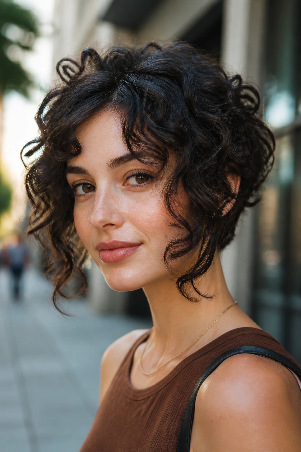 Close-up portrait of a person with a heart-shaped cut and long sideburn pieces