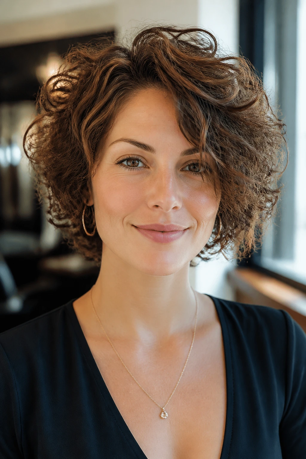 Close-up of heart-shaped face with balanced hair volume at crown and jaw
