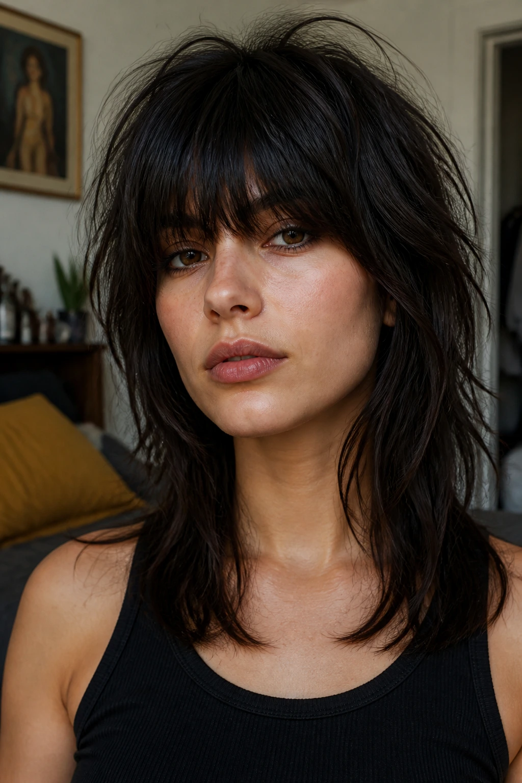 Portrait of a real person wearing Heavy Fringe Rock Shag with dense fringe