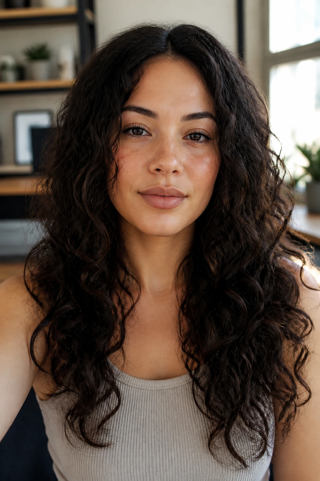 Close-up of hidden internal layers on a real woman's hair, smooth exterior with inner movement, natural light