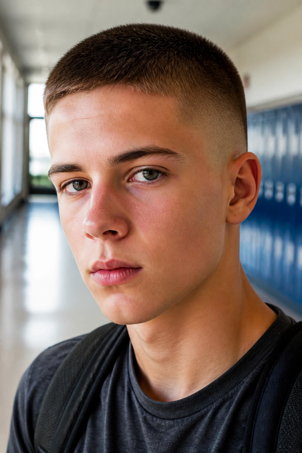 Teen boy with high-and-tight buzz demonstrating sharp clean outline
