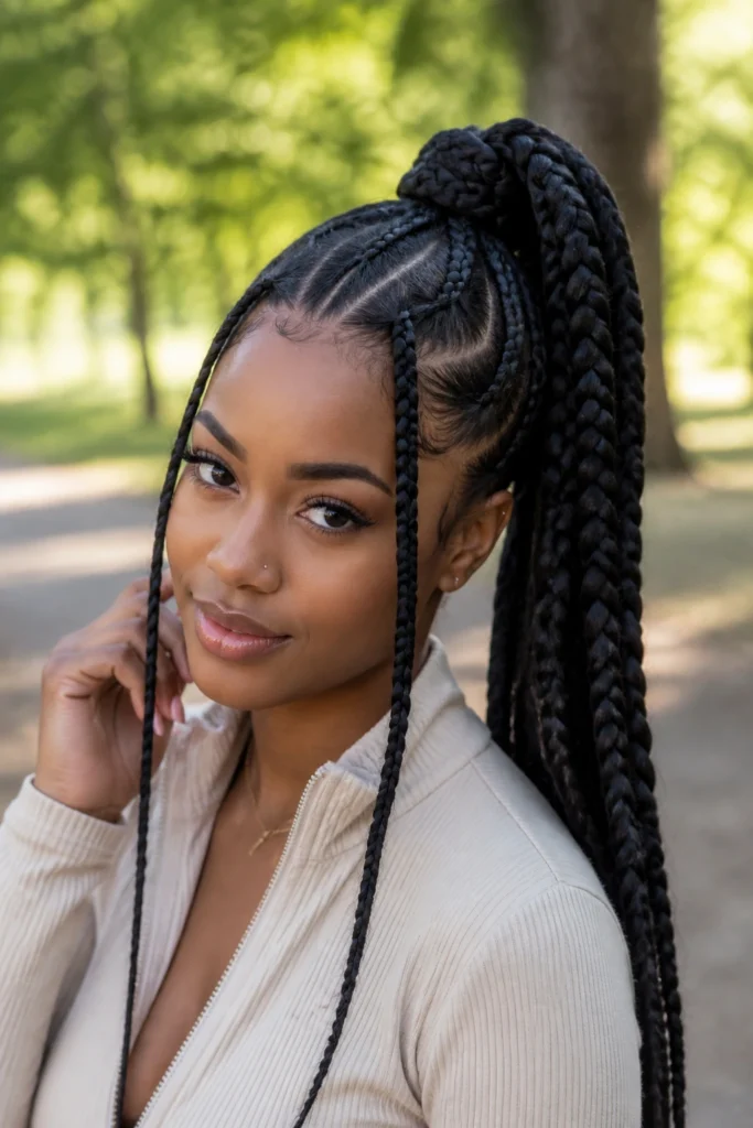 25 Jumbo Braids for Long Hair and Heart-Shaped Faces
